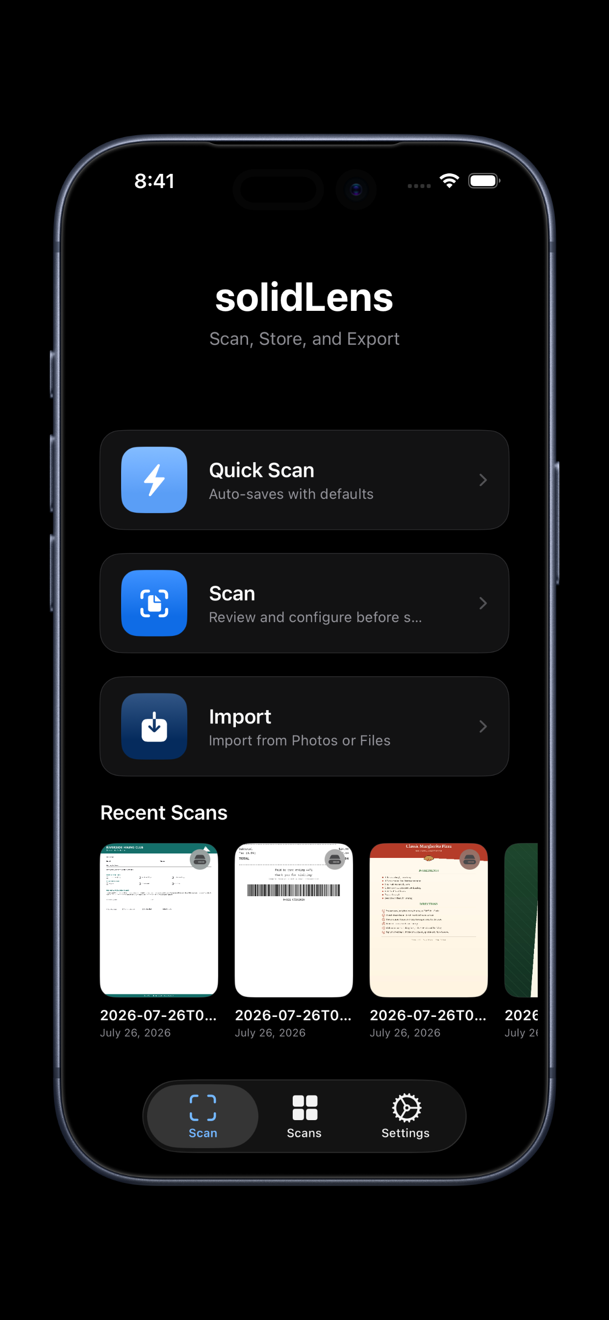 Scan tab