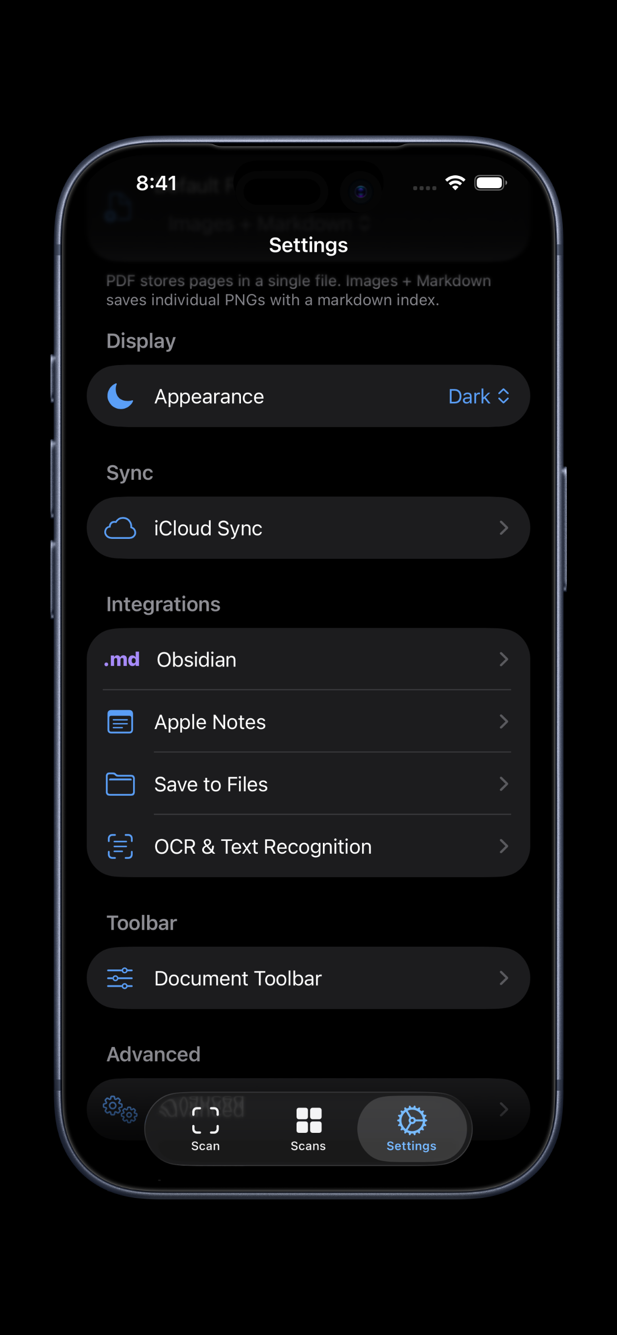Settings tab